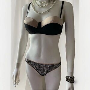 NWT Kiki de Montparnasse Enchante Nude Satin Trim & Black Chantilly Lace Panties